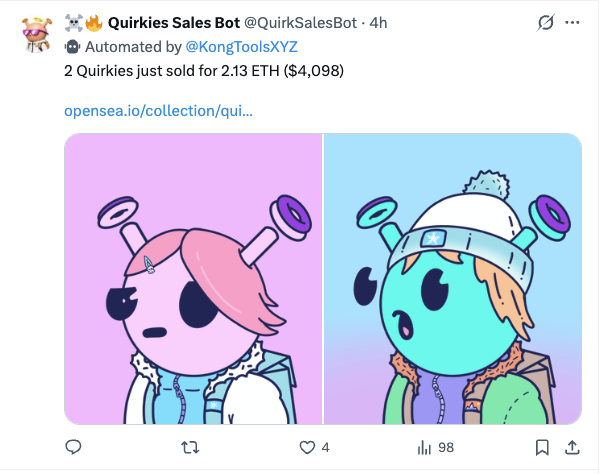 Two cartoon avatars side by side on pastel panels pink left blue right with antenna like accessories atop their heads wearing jackets
