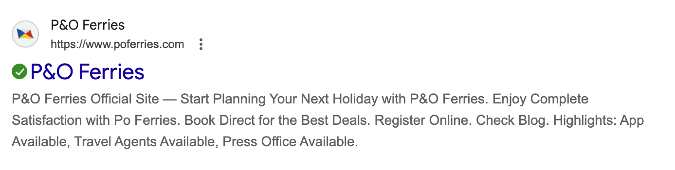 Po ferries official site header with circular logo blue brand name and descriptive paragraph about planning holidays and booking