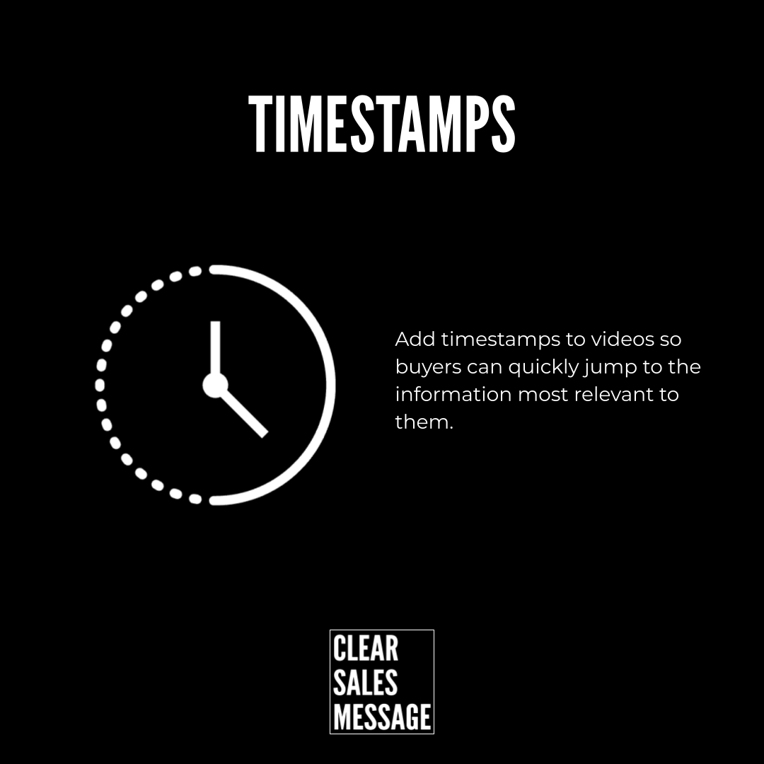 Timestamps Timestamps slide with a clock icon and text about adding timestamps to videos for quick access logo at bottom
