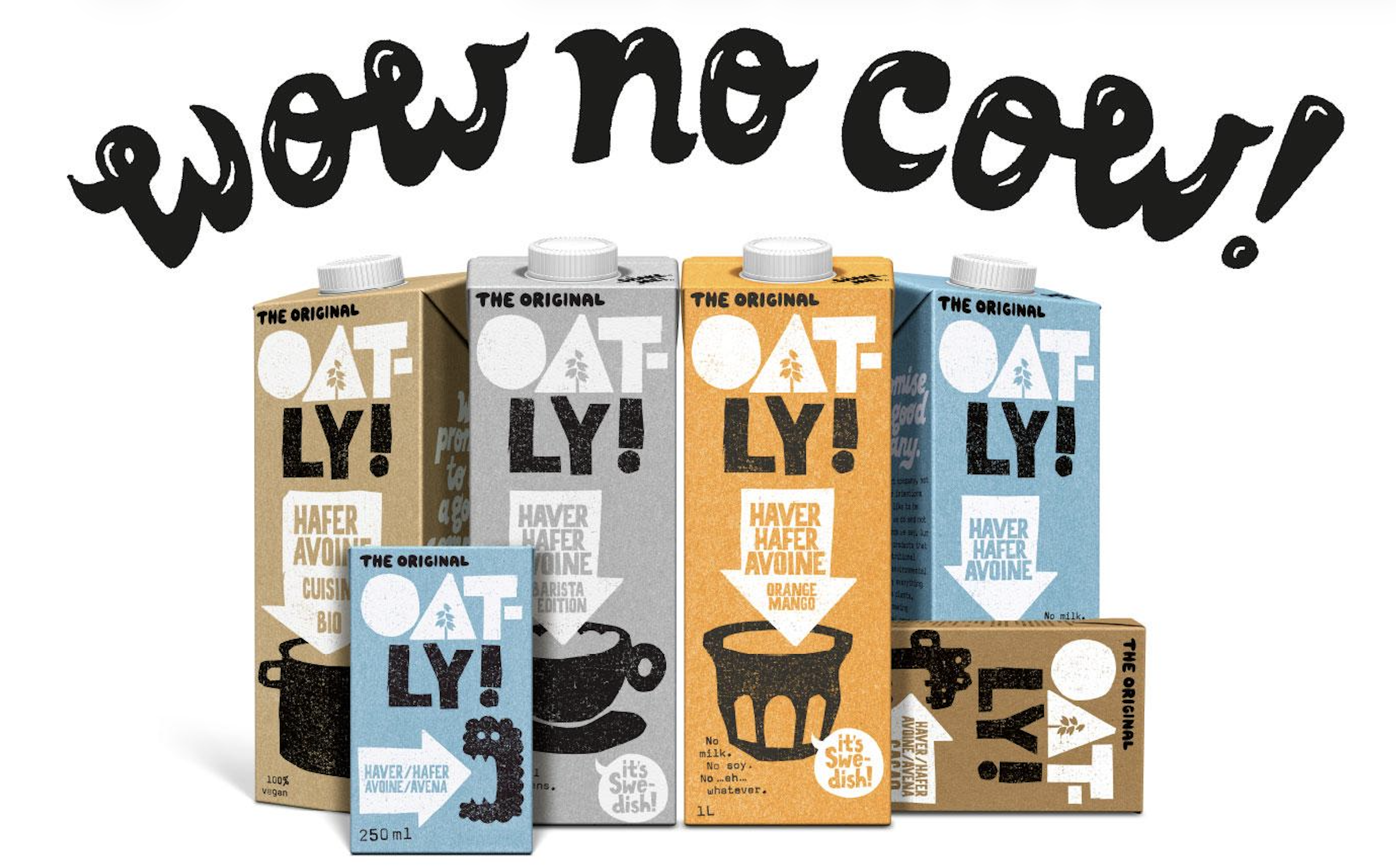 Screenshot 2026 10 19 at 064605 Assorted oatly oat milk cartons in beige gray orange and blue colors arranged together on a white background