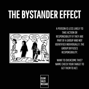 Poster titled the bystander effect left cartoon shows bystanders ignoring a person right explains group responsibility and action steps