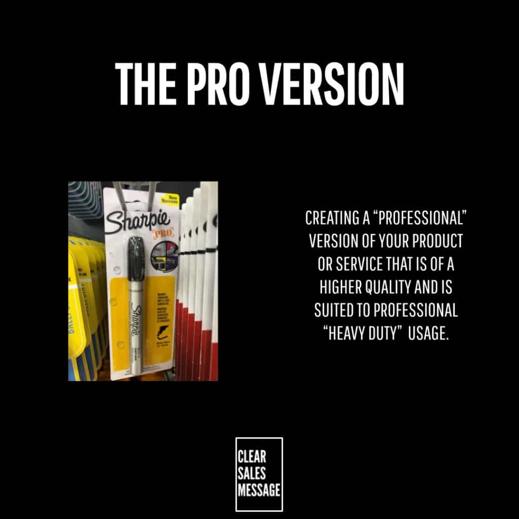 Cover slide bold the pro version with product image left and a block of text about a professional heavy duty version on black background